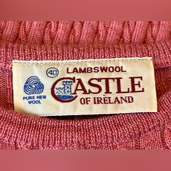 Castle of Ireland Lambswool Sweater Women’s Size M / 40 Pullover Cable Knit Pink - Picture 3 of 9